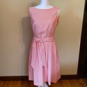 Anne Klein Orange & White Stripe Fit & Flare Seersucker Sheath Dress, Size 10.